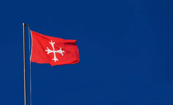 Köztársaság Pisa Régi Piros Zászló Fehér Kereszt Integetett Szél Földközi — Stock Fotó