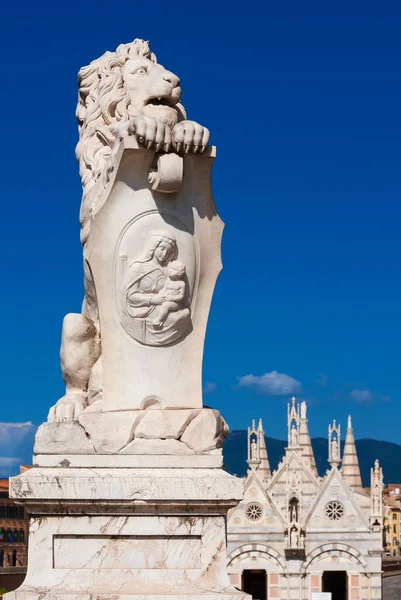 Marble Lion Statue Erected 1875 Pisa Historical Center Beatiful Mary — Stock Fotó