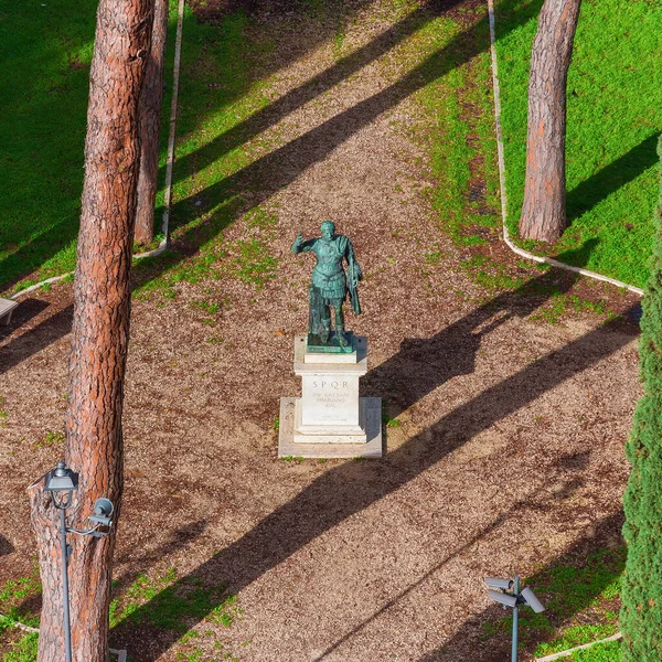 Aerial view of Roman Emperor Hadrian bronze monument in Rome public park