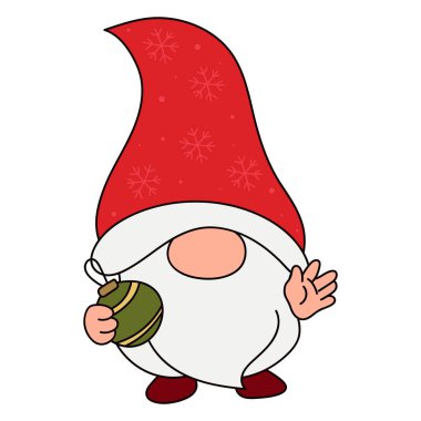 Noel karakteri seçimleri. Xmas gnome vektör çizimi. Çocuk aktivitesi için çizgi film klibi Noel cücesi seti. Tişört baskısı, simge, logo, etiket, yama veya çıkartma.