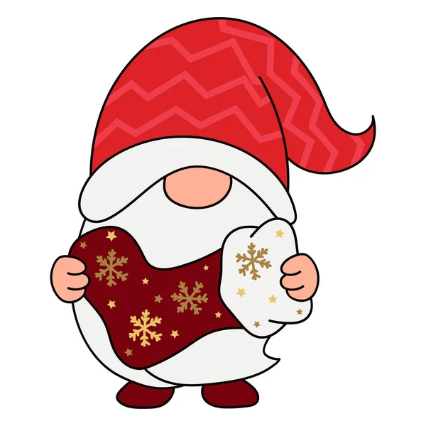 Rajzolt Vektor Illusztráció Egy Aranyos Vicces Törpék Karácsonyi Játékok Skandi — Stock Vector