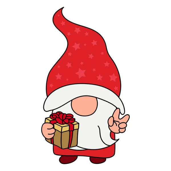Şirin Vektör Noel çizimi. Noel cücesi klibi. Bebek Xmas cücesinin bebek odası dekorasyonu, posterler, tebrik kartları ve parti davetiyeleri için vektör illüstrasyonu. Gnome illüstrasyonu.