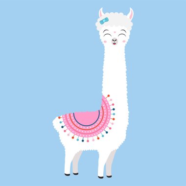 Çizgi film lama illüstrasyonu, vektör kawaii lama. Lamaların her biri kullanım kolaylığı için ayrı bir dosyaya kaydedilir. Alpaka lamalarının kaydedildiği dosyalar.