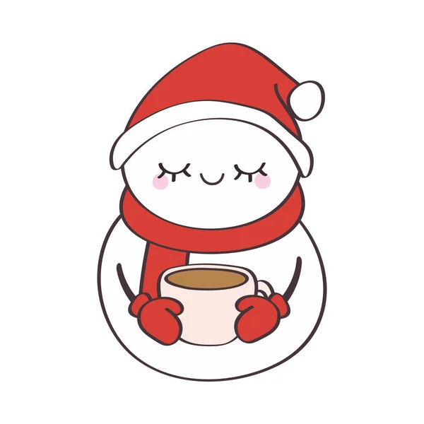 Aranyos Előfizetői Hóember Karácsonyi Hóember Egy Csésze Kávéval Kezében Karácsonyi — Stock Vector