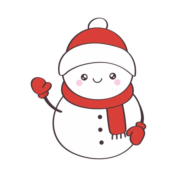 圣诞雪人矢量图解 雪人图解儿童活动T衬衫打印 贴片或贴纸 穿着围巾和手套的雪人很可爱 — 图库矢量图片