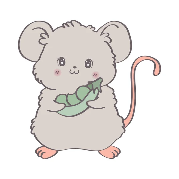 ネズミの絵を描く 面白い漫画のマウスは その爪にエンドウ豆で立っています マウス分離イラスト 保育室の装飾 グリーティングカードやパーティー招待状のベクトルイラスト — ストックベクタ