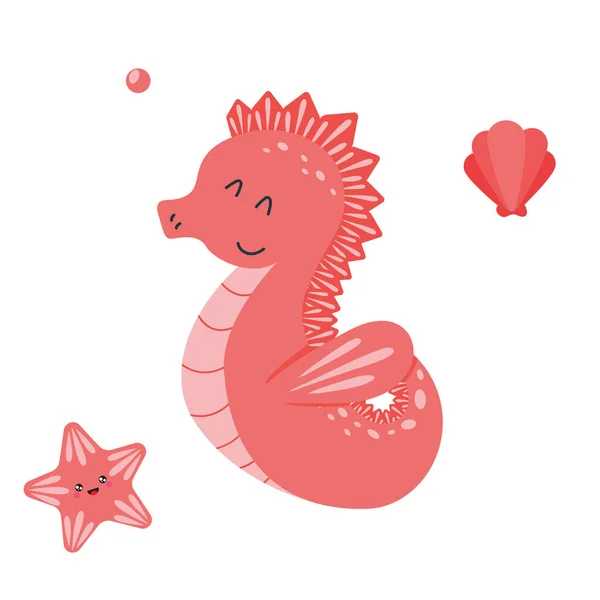 Illustration Pour Enfants Hippocampe Drôle Personnage Animal Marin Utilisé Pour — Image vectorielle
