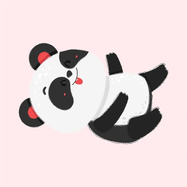 Lindo Panda Dibujos Animados Acostado Espalda Estilo Kawaii Ilustración Vectorial — Vector de stock