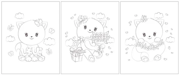 Cute Outline Cats Coloring Pages Set Pages Coloring Book Cute — Stok Vektör