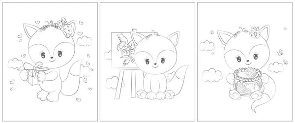 Coloring Pages Foxes Set Pages Coloring Book Cute Animal Vector — Image vectorielle