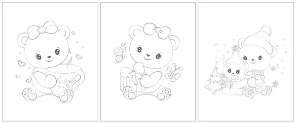 Bear Coloring Page Kids Set Pages Coloring Book Cute Animal —  Vetores de Stock