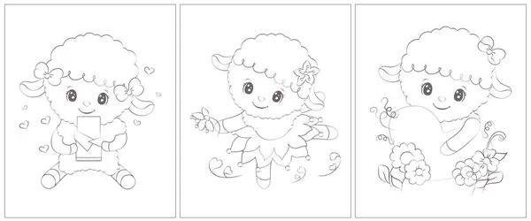 Coloring Pages Sheep Set Pages Coloring Book Cute Animal Vector — Stok Vektör