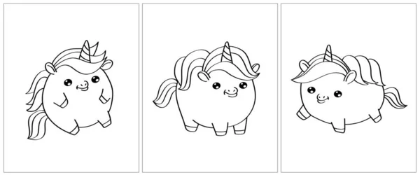 Cute Little Thick Unicorn Coloring Page Set Pages Coloring Book — Wektor stockowy