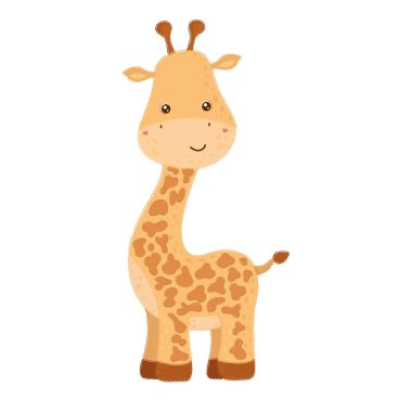 Çizgi film zürafa çizimi. Şirin bir hayvanın vektör çizimi. Çocuklar için küçük şirin bir zürafa tasviri, bebek kitabı, peri masalları, örtüler, bebek partisi davetiyesi, tekstil tişörtü..