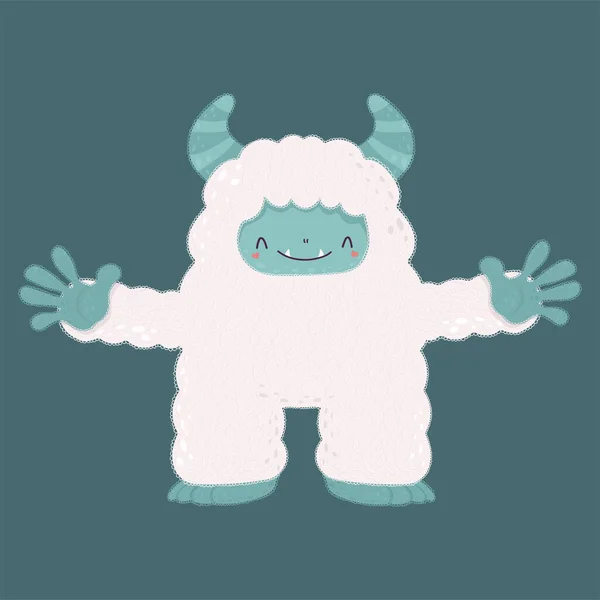 Funny Monster Yeti Character Vector Illustration Cute Monster Cute Little — Vetor de Stock