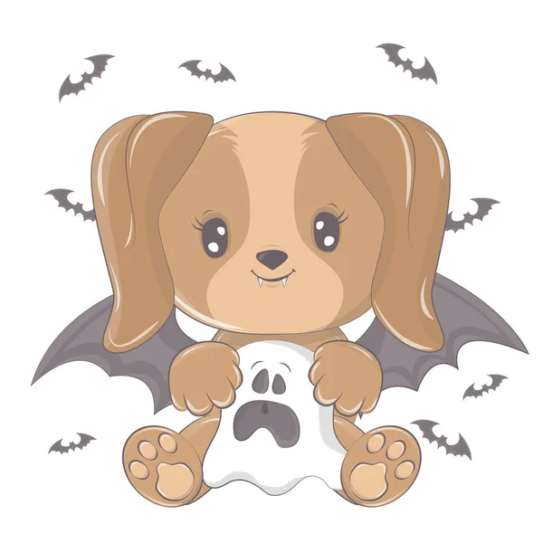 Cane Halloween Con Fantasma Illustrazione Vettoriale Dell Animale Halloween Carino — Vettoriale Stock