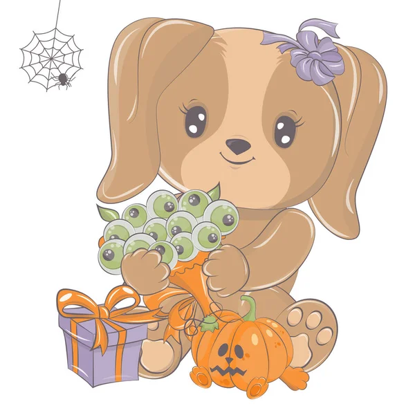 Illustrazione Cane Halloween Con Zucca Illustrazione Vettoriale Dell Animale Halloween — Vettoriale Stock