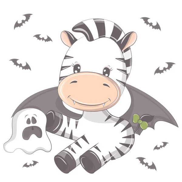 Halloween Zebra Duchem Vektorová Ilustrace Halloweenského Zvířete Roztomilé Malé Ilustrace — Stockový vektor