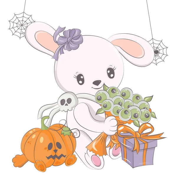 Halloween Nyúl Illusztráció Sütőtökkel Vektor Illusztrációja Halloween Állat Aranyos Kis — Stock Vector