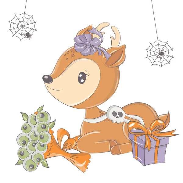 Illustrazione Cervo Halloween Con Zucca Illustrazione Vettoriale Dell Animale Halloween — Vettoriale Stock