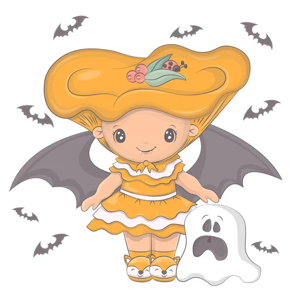 Fungo Halloween Con Fantasma Illustrazione Vettoriale Del Personaggio Halloween Carino — Vettoriale Stock