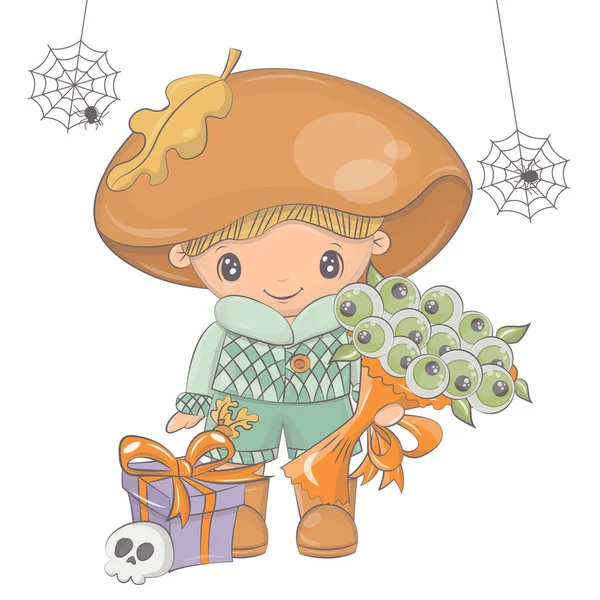 Illustrazione Fungo Halloween Con Zucca Illustrazione Vettoriale Del Personaggio Halloween — Vettoriale Stock