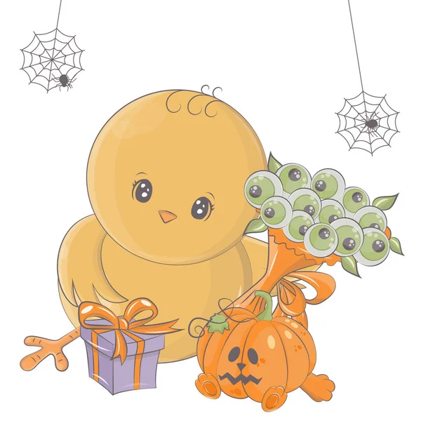 Illustrazione Cavalluccio Marino Halloween Con Zucca Illustrazione Vettoriale Dell Animale — Vettoriale Stock