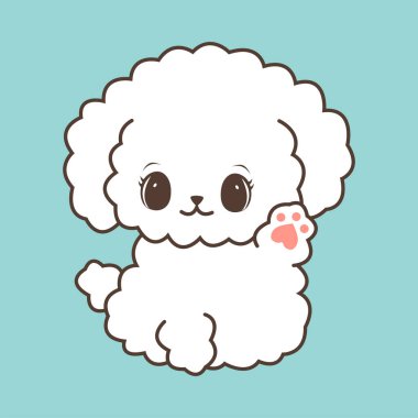 Şirin bir Bichon Frise tasviri. Çocuklar için küçük şirin bir köpek tasviri, bebek kitabı, peri masalları, örtüler, bebek partisi davetiyesi, tekstil tişörtü. Şirin bir evcil hayvanın vektör çizimi.