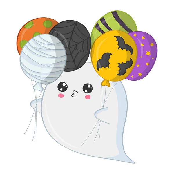 Fantasma Carino Con Palloncini Vacanza Illustrazione Vettoriale Halloween Carino Piccolo — Vettoriale Stock