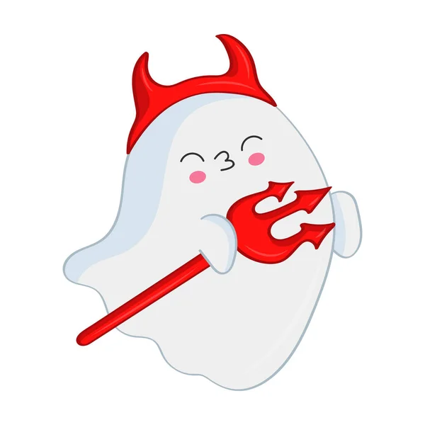 Fantasma Dei Cartoni Animati Costume Diavolo Illustrazione Vettoriale Halloween Carino — Vettoriale Stock