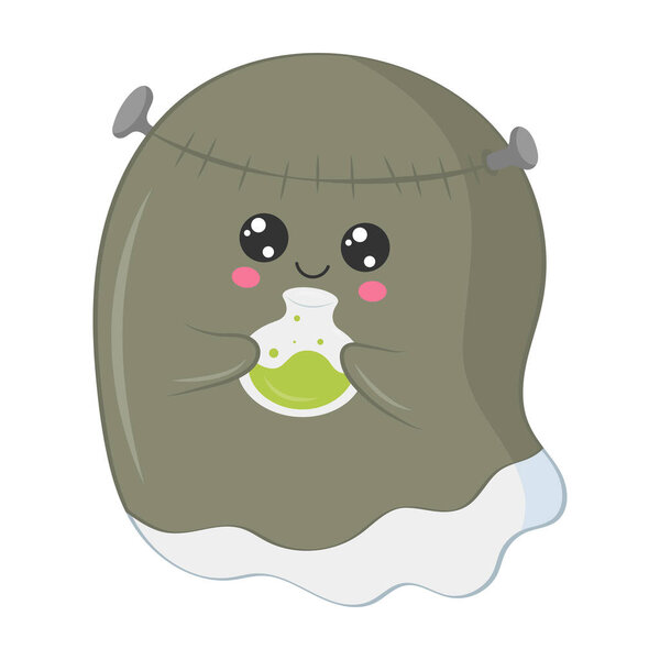 Cute ghost dressed as a zombie. Vector Halloween illustration. Cute little illustration Halloween ghost for kids, fairy tales, covers, baby shower, textile t-shirt, baby book.