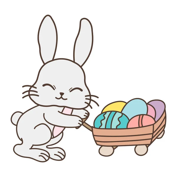 Kreslený Zajíček Vozíkem Velikonočních Vajec Roztomilá Ukázka Králíka Pro Děti — Stockový vektor