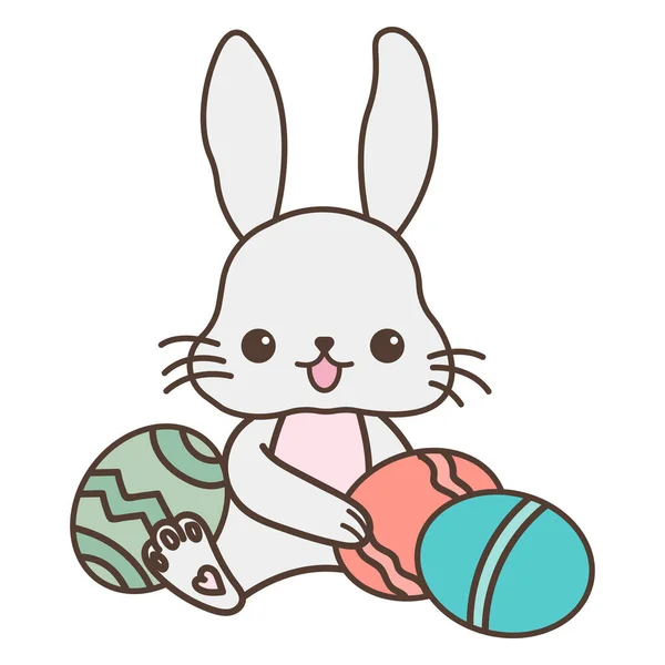 Lindo Conejo Pascua Con Huevos Linda Pequeña Ilustración Conejo Para — Archivo Imágenes Vectoriales