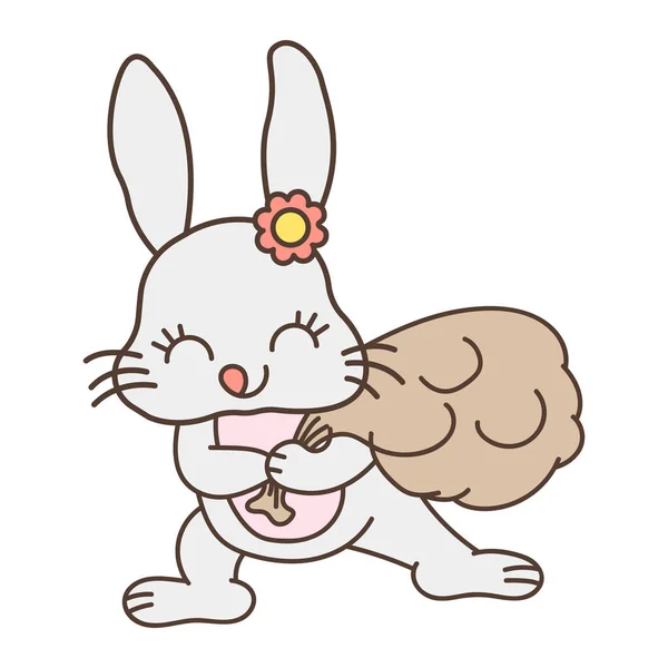 Conejito Con Una Bolsa Huevos Pascua Linda Pequeña Ilustración Conejo — Archivo Imágenes Vectoriales