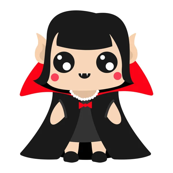 Ilustración Una Chica Disfrazada Drácula Ilustración Vectorial Halloween Linda Pequeña — Vector de stock