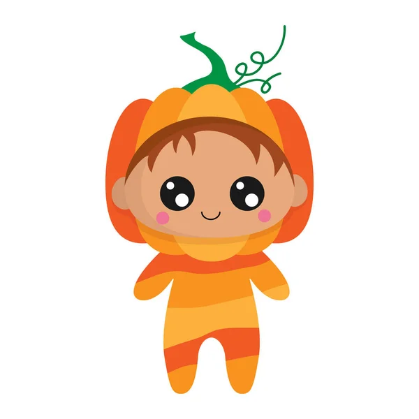 Illustrazione Ragazzo Costume Zucca Illustrazione Vettoriale Halloween Carino Piccolo Illustrazione — Vettoriale Stock