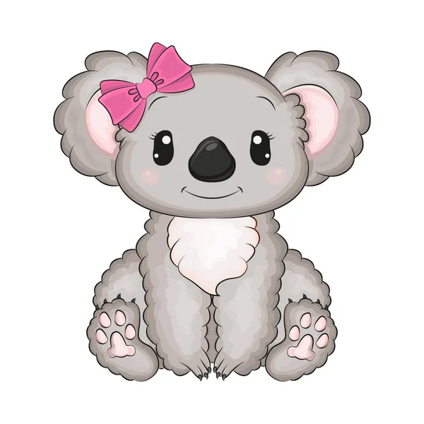 Koala Chica Con Lindo Lazo Ilustración Vectorial Lindo Animal Linda — Vector de stock