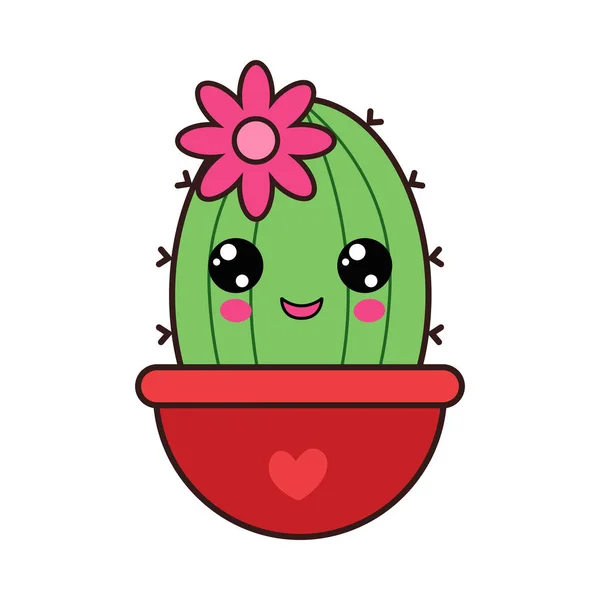 Illustration Kawaii Cactus Dans Pot Fleurs Jolie Petite Illustration Cactus — Image vectorielle