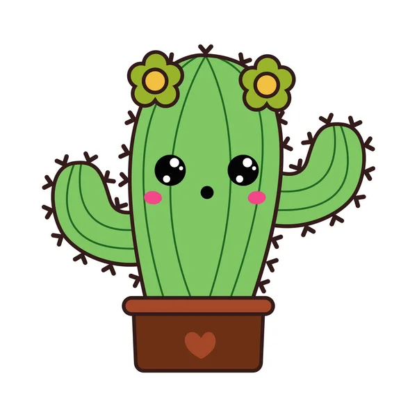 Kawaii Ilustración Cactus Con Una Cara Linda Ilustración Vectorial Cactus — Archivo Imágenes Vectoriales