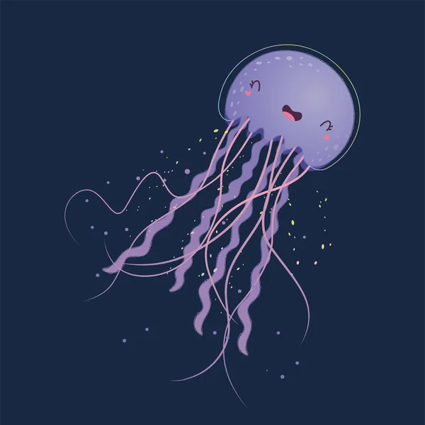 Cute Jellyfish Clip Art Vektor Ilustrasi Ubur Ubur Lucu Ilustrasi - Stok Vektor