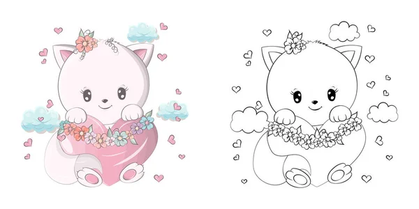 Симпатичный Clipart Cat Coloring Page Clip Art Cat Sick Heart — стоковый вектор