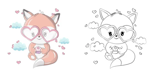 Cute Fox Clipart Para Colorir Página Ilustração Clipe Art Fox —  Vetores de Stock