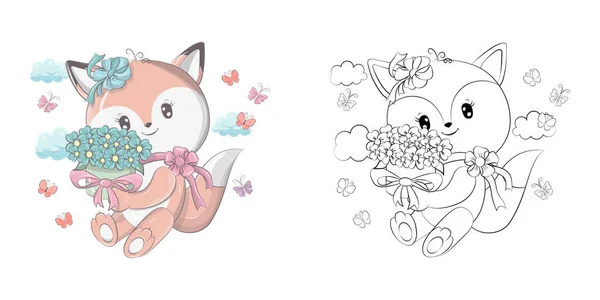 Fox Clipart Para Colorir Página Ilustração Multicolorida Clipe Art Fox — Vetor de Stock