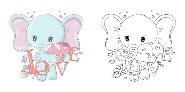 과검은 흰색의 코끼리 아름다운 Clip Art Elephant Balloon Vector Illustration — 스톡 벡터
