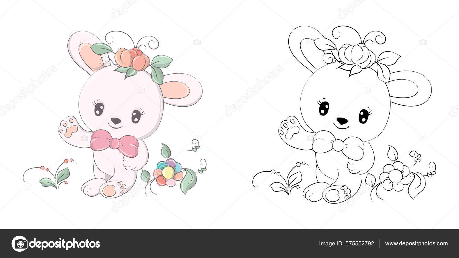 Cute Rabbit Bunny Face In Kawaii Style Vector Clip Art Stock