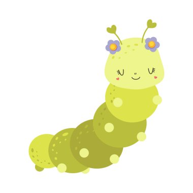 Çizgi film tarzında Tırtıl Tırmanışı. Çiçekli Şirin Clip Art Caterpillar. Etiketler, Bebek Duşu Davetiyesi, Giysiler için Parmak İzleri, Tekstil. 