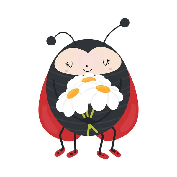 Clipart Ladybug Cartoon Style Leuke Clip Art Ladybug Met Bloemen — Stockvector