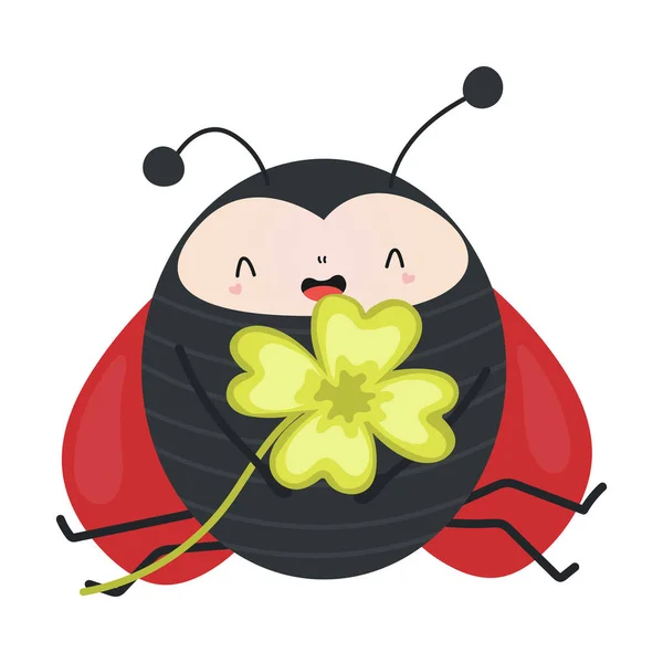 Ladybug Clipart Personagem Besign Baby Clip Art Joaninha Com Trevo — Vetor de Stock