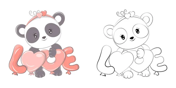 Panda Clipart Coloring Page Multicolored Illustration 用爱情气球夹着艺术熊猫宝宝 动物作彩色页 印染衣物 婴儿淋浴器的病媒图解 — 图库矢量图片