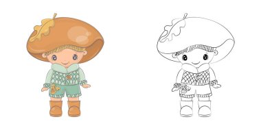 Mantar Clipart çok renkli ve siyah-beyaz. Güzel Klip Sanat Mantarı. Giysiler, Çıkartmalar, Bebek Duşu, Renkli Sayfalar İçin Bir Karakterin Vektör Resmedilmesi. 